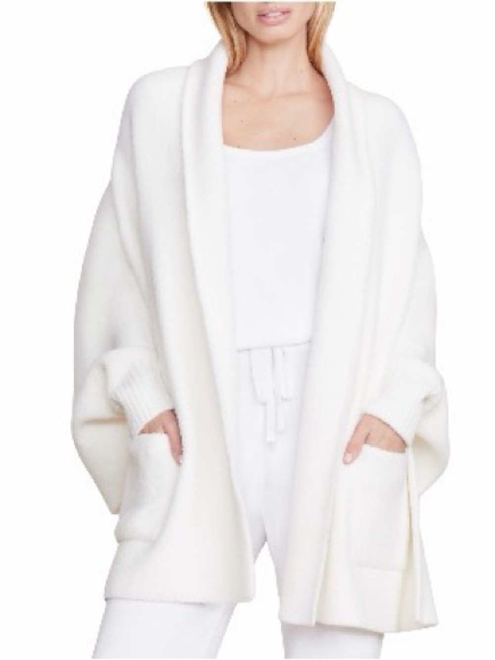 Barefoot Dreams CozyChic Wrap in Pearl Open-Front Shawl Collar Poncho Cardigan